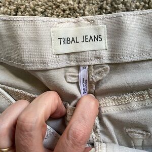 Tribal Jeans Cropped High Waist Washed Beige Stone Pants 14
